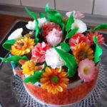 Motivtorte Blumenkübel mit Blumen aus Fondant / Blütenpaste