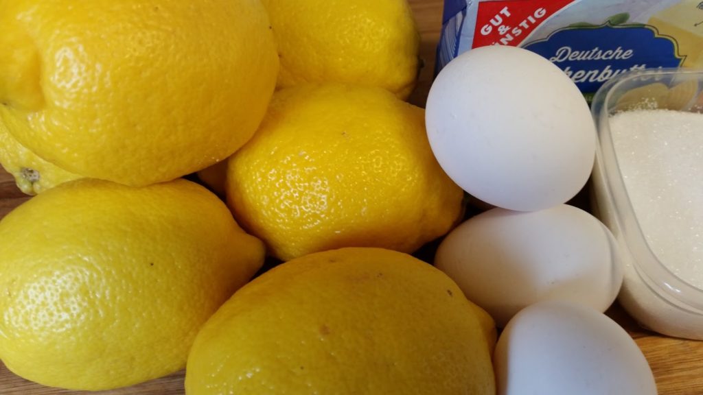 Zutaten für Lemon Curd - Zitronen, Eier, Butter und Zucker